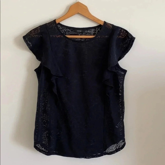 Apt. 9 black burn out lace print Ruffle Sleeve Top - Picture 2 of 6